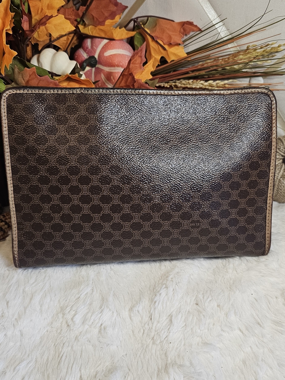 Celine Brown Monogram Canvas Clutch with Gold Hardware - Picture 2 of 14